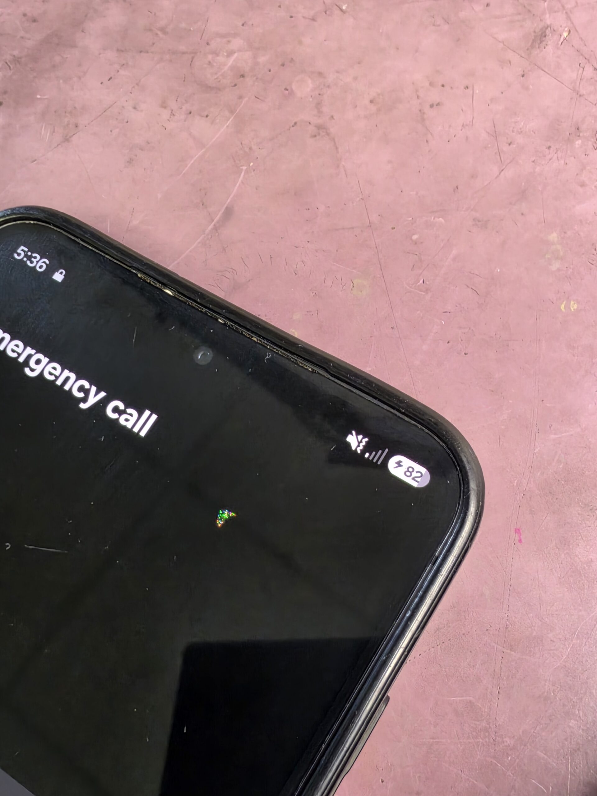Samsung Galaxy S24 screen showing an 82 per cent battery level with a charging lightning symbol after the repair